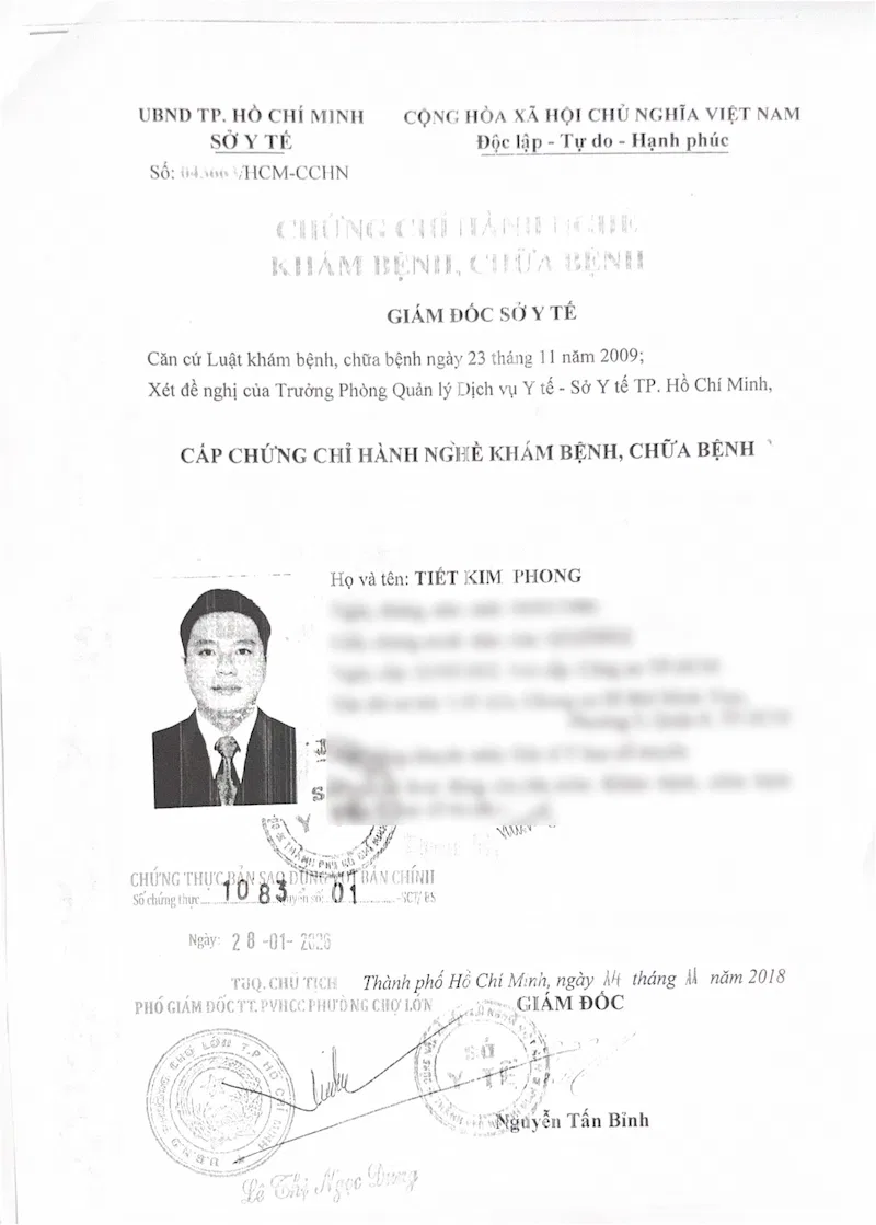 chứng chỉ hành nghề tiết kim phong